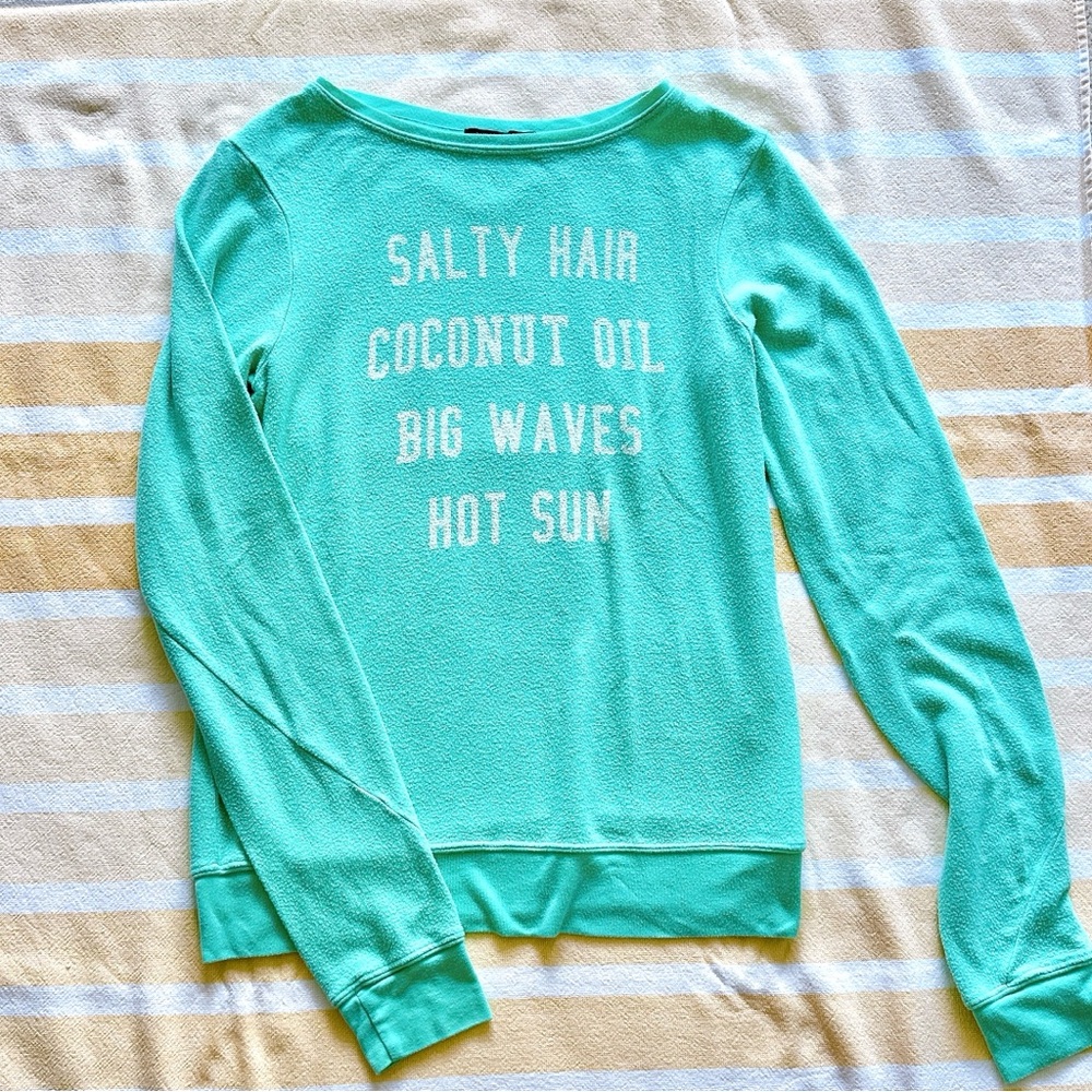 NWOT🍀$98 Wildfox Salty Hair Mint Green Graphic Beach Baggy Sweatshirt Top sz XS